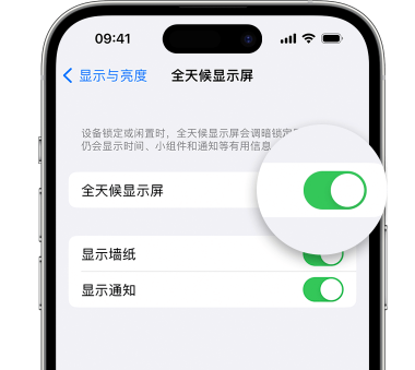 望都苹果15预约维修分享iPhone15如何设置全天候显示屏幕可见 